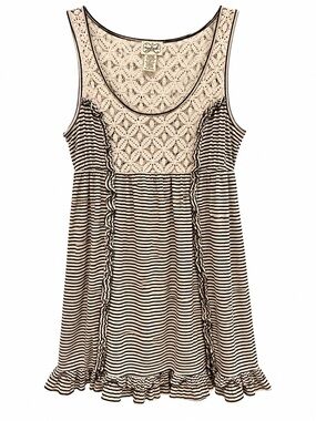Eyelash couture Cream Lace Yoke Striped Tank Top